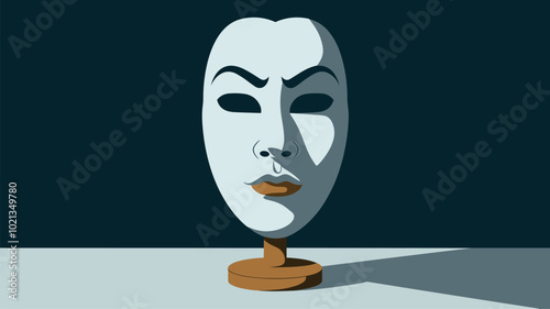 White Venetian mask with features obscured by shadows, chiaroscuro lighting.