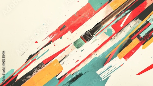 A vibrant abstract composition featuring dynamic brush strokes in bold colors, perfect for art and design projects.