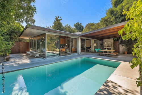 Wallpaper Mural This modern backyard brings together clean lines, greenery, and outdoor living in a seamless design, creating a private oasis for relaxation and a stunning space for outdoor entertainment Torontodigital.ca