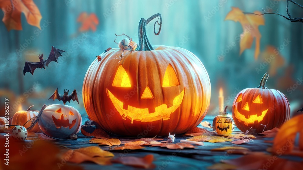 Pumpkin with Halloween objects Pumpkin with Halloween objects