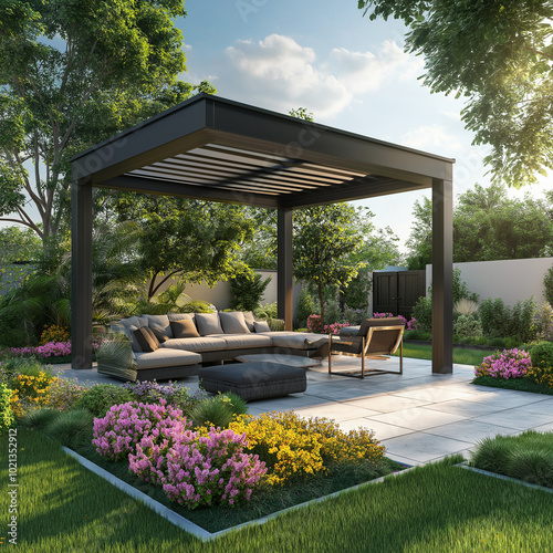 In a modern backyard, outdoor elegance is achieved through contemporary landscaping, clean design lines, and luxurious outdoor furnishings, providing a stylish retreat