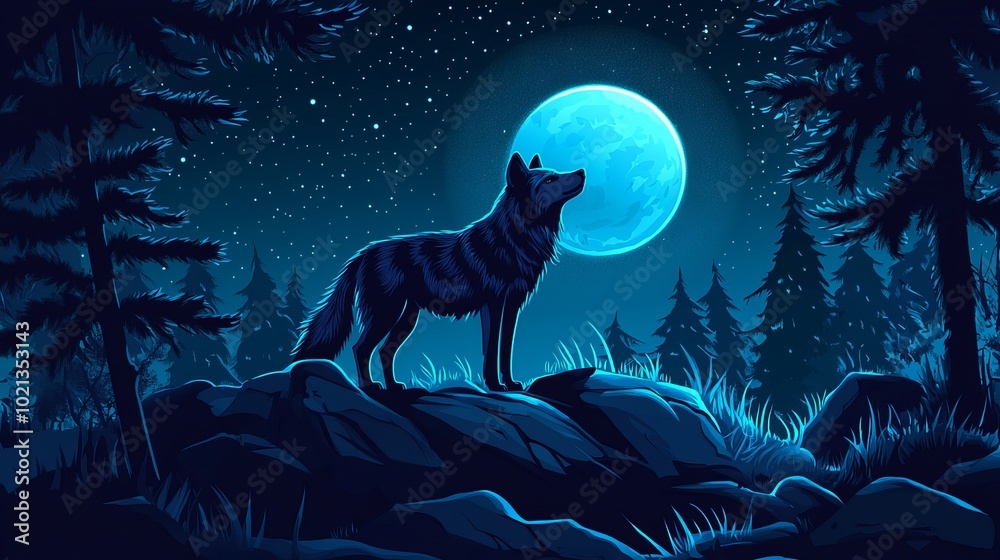night wolf under the moonlight vector night wolf under the moonlight vector