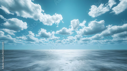 Wallpaper Mural Blue Sky with White Fluffy Clouds Above a Still Ocean - 3D Illustration Torontodigital.ca
