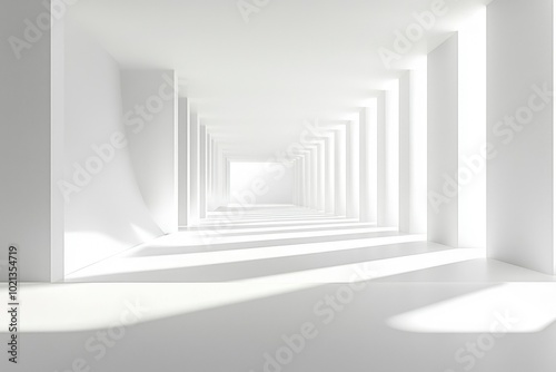 Abstract White Architectural Corridor with Light and Shadow