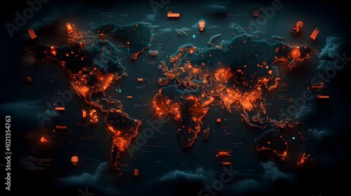 Fototapeta Naklejka Na Ścianę i Meble -  Digital world map displaying an AI powered global logistics and transportation network for international trade