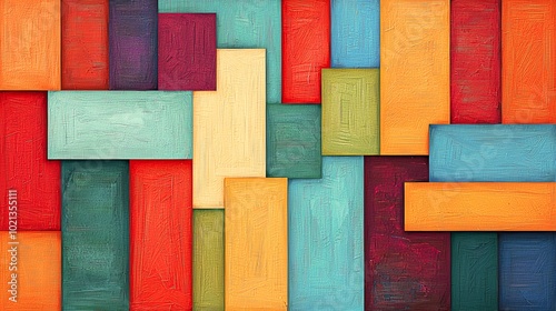 Vibrant abstract artwork featuring colorful rectangles in a patchwork design, perfect for modern decor or artistic inspiration.
