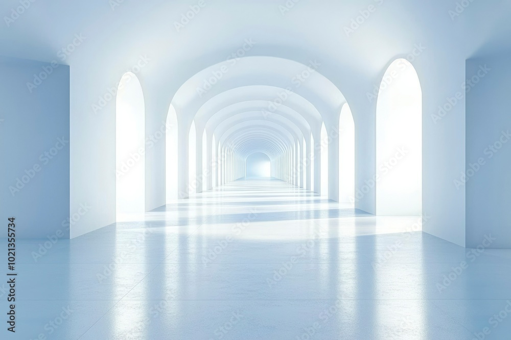 A Bright White Hallway with Arched Windows A Bright White Hallway with Arched Windows
