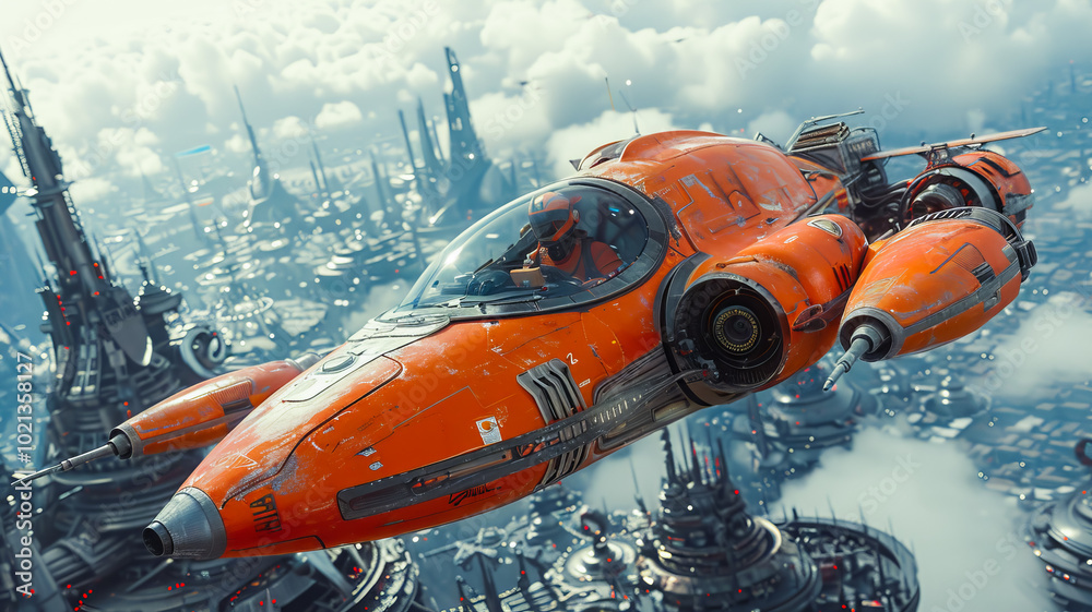 Futuristic Flying Cars over a Metropolis Futuristic Flying Cars over a Metropolis