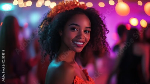 Afro-american girl dance at the halloween party, costume party, halloween festival