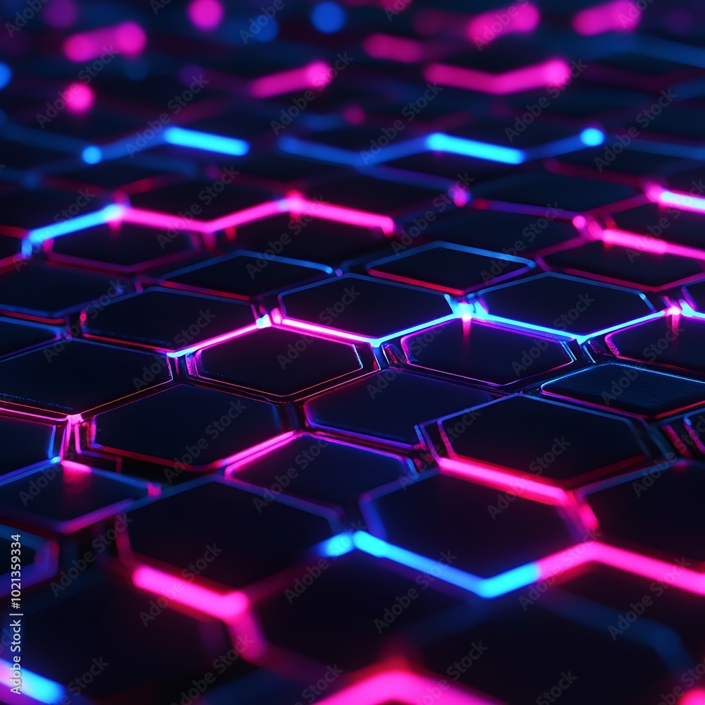 A vibrant, illuminated hexagonal pattern with a futuristic aesthetic.