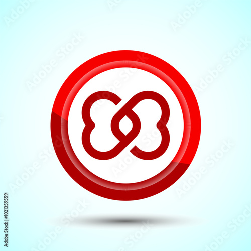 Infinity, Eternity, Icon Design Illustration, Endless Icon For Apps and Websites, Red Color Button Design