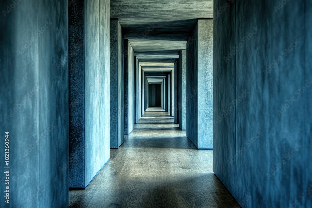 A Long, Narrow, and Empty Hallway Lined with Concrete Walls A Long, Narrow, and Empty Hallway Lined with Concrete Walls