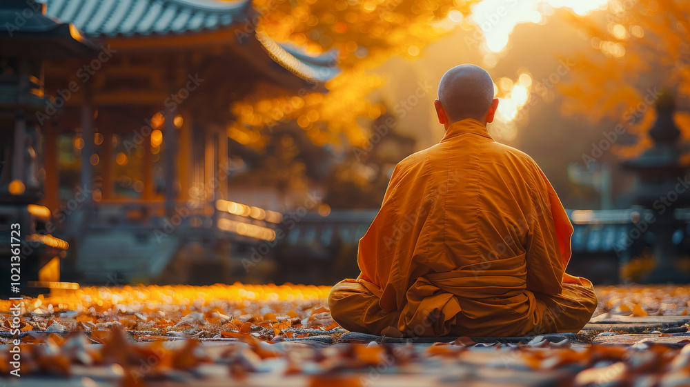 Fototapeta premium Buddhist Monk at Sunset