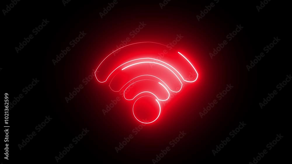 Animation wi-fi neon glowing line icon on black background. Animation wi-fi neon glowing line icon on black background.