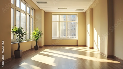 Empty Room with Sunlight Streaming Through Windows