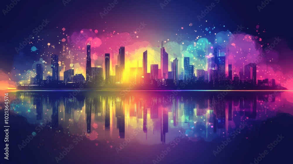 Abstract futuristic city skyline, vibrant neon lights Abstract futuristic city skyline, vibrant neon lights