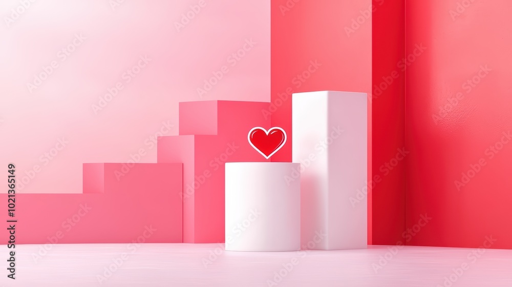 Stylish podium with heart icon, modern minimalistic pink background. Stylish podium with heart icon, modern minimalistic pink background.