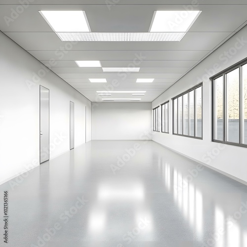 Empty Office Space with White Walls and Windows
