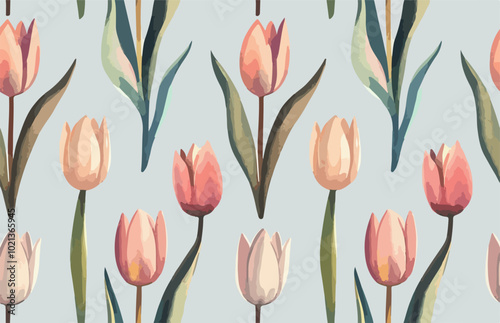 Minimalist watercolor tulips in soft pastels.eps