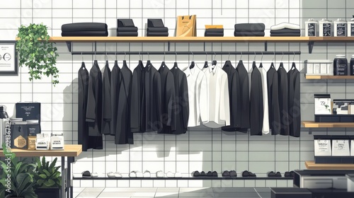 Wallpaper Mural Modern Shop Display of Black and Gray Dress Clothes in Anime Vector Style Illustration Torontodigital.ca
