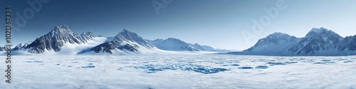 A cool, icy tundra with a clear sky and space for text