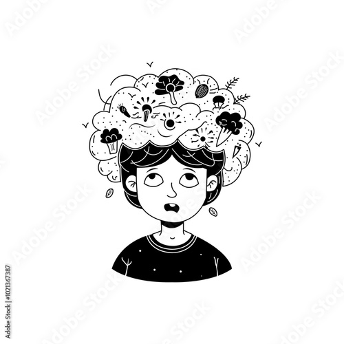 A hand drawn illustration of sleepless person 