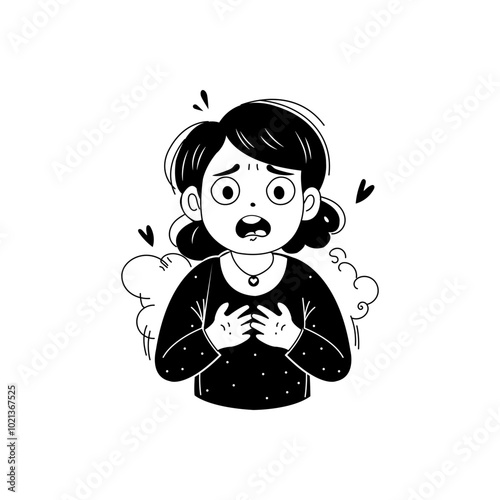 Hand drawn illustration of a girl have panic attack 