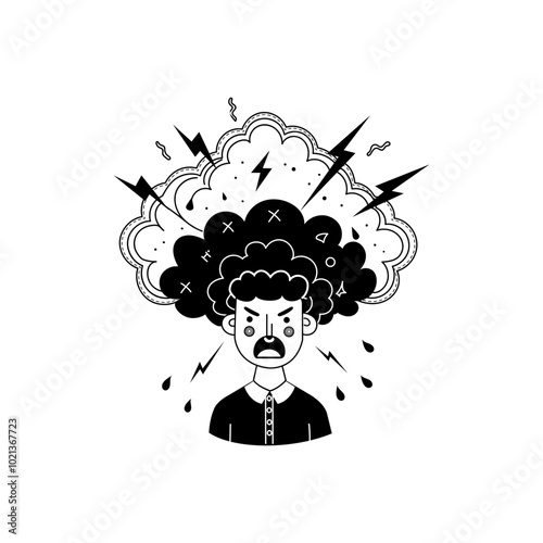 A person having stress, hand drawn illustration 