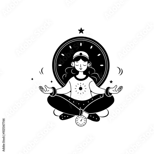 A clam person sitting peacefully depicting mindfulness, hand drawn illustration 