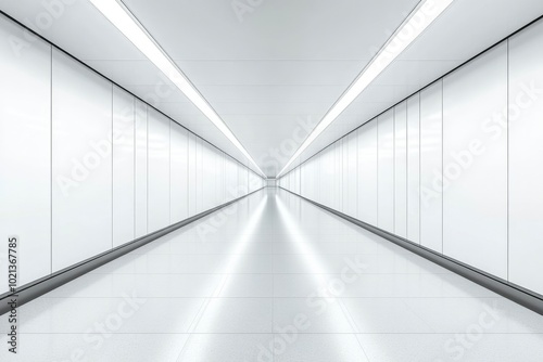 A Straight, Bright, White Corridor With a Light at the End