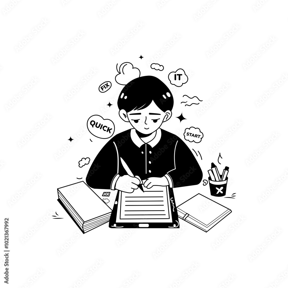 Hand drawn illustration of journal writing Hand drawn illustration of journal writing