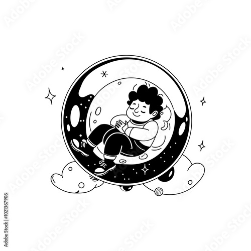 A hand drawn illustration of a sleeping person 