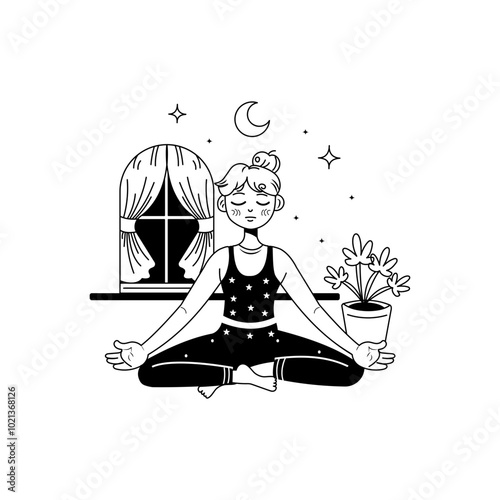 Hand drawn illustration of a girl doing yoga 