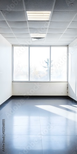 Empty Room With Large Windows And White Ceiling