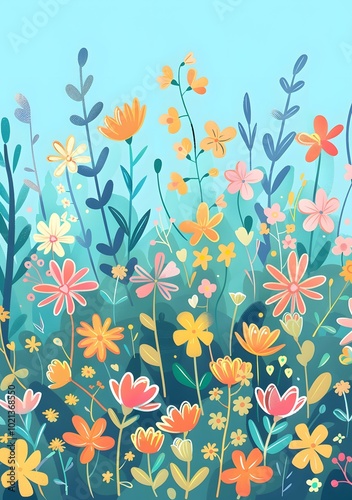 Wallpaper Mural Colorful Flower Meadow Illustration Torontodigital.ca