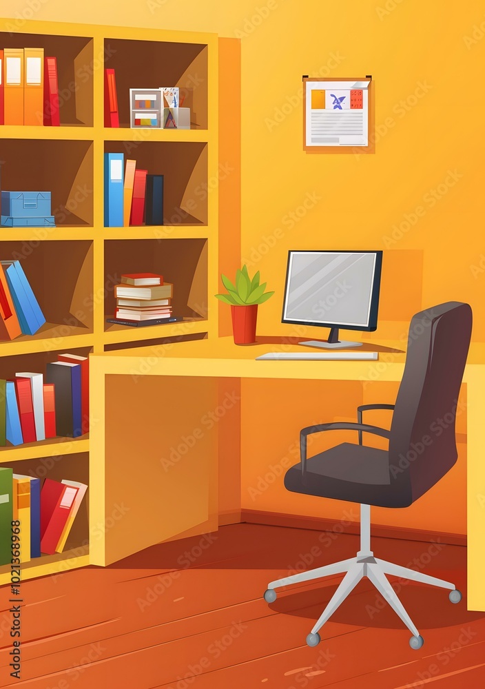 Cartoon Office Interior Design With Bookshelf Cartoon Office Interior Design With Bookshelf