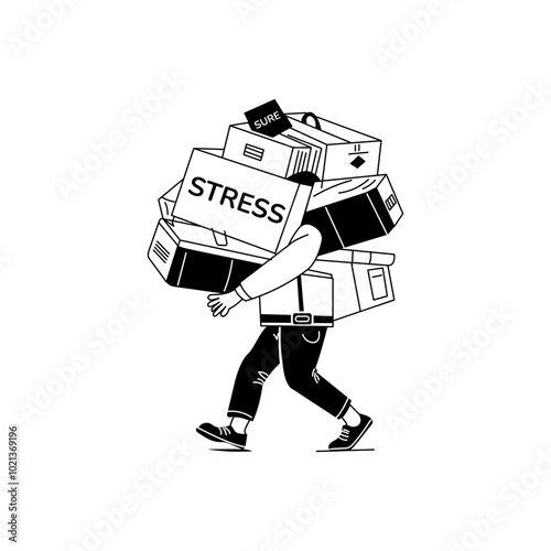 Hand drawn illustration of a person having job stress 