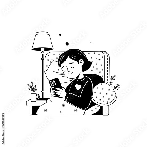Hand drawn illustration of a person resting in a room 
