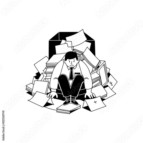 Hand drawn illustration of a person having office stress 