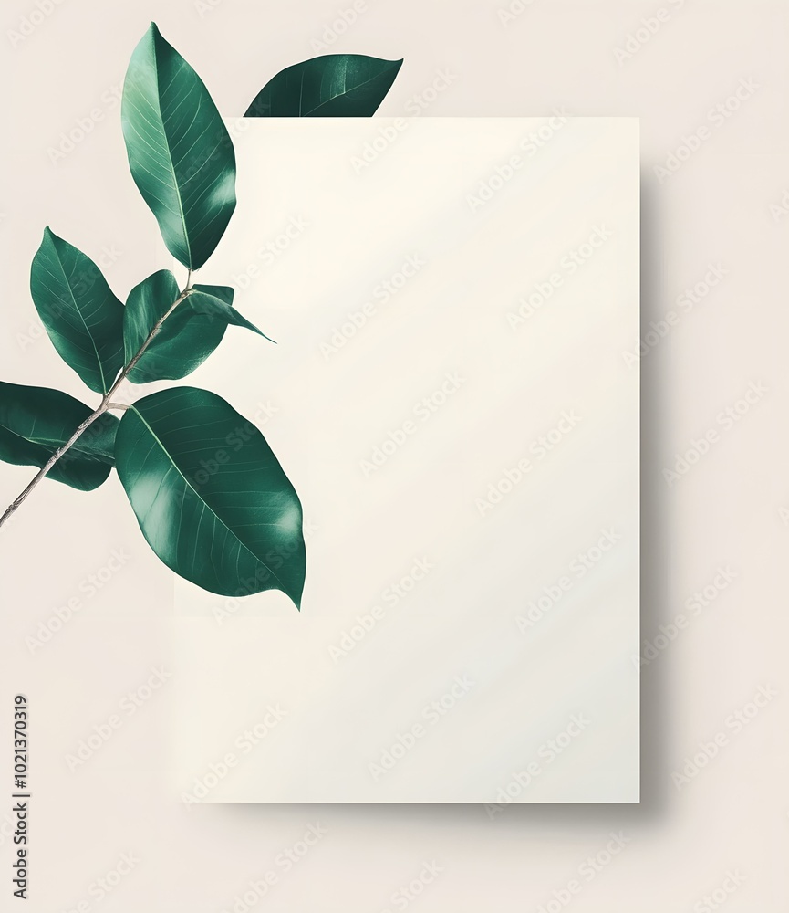 Green Leaf Branch with Blank Paper Mockup Green Leaf Branch with Blank Paper Mockup