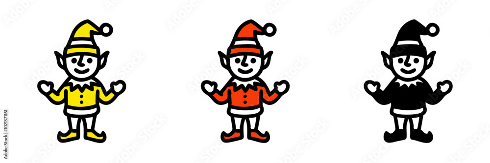 Cheerful Chrismas elf in festive outfits colorful icon set