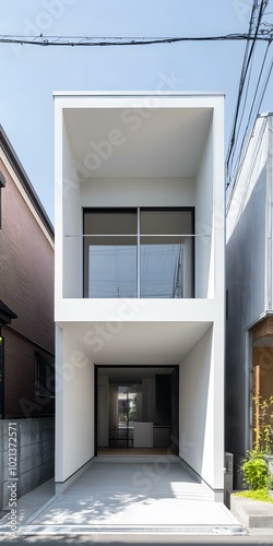 Modern Minimalist White House Facade With Balcony