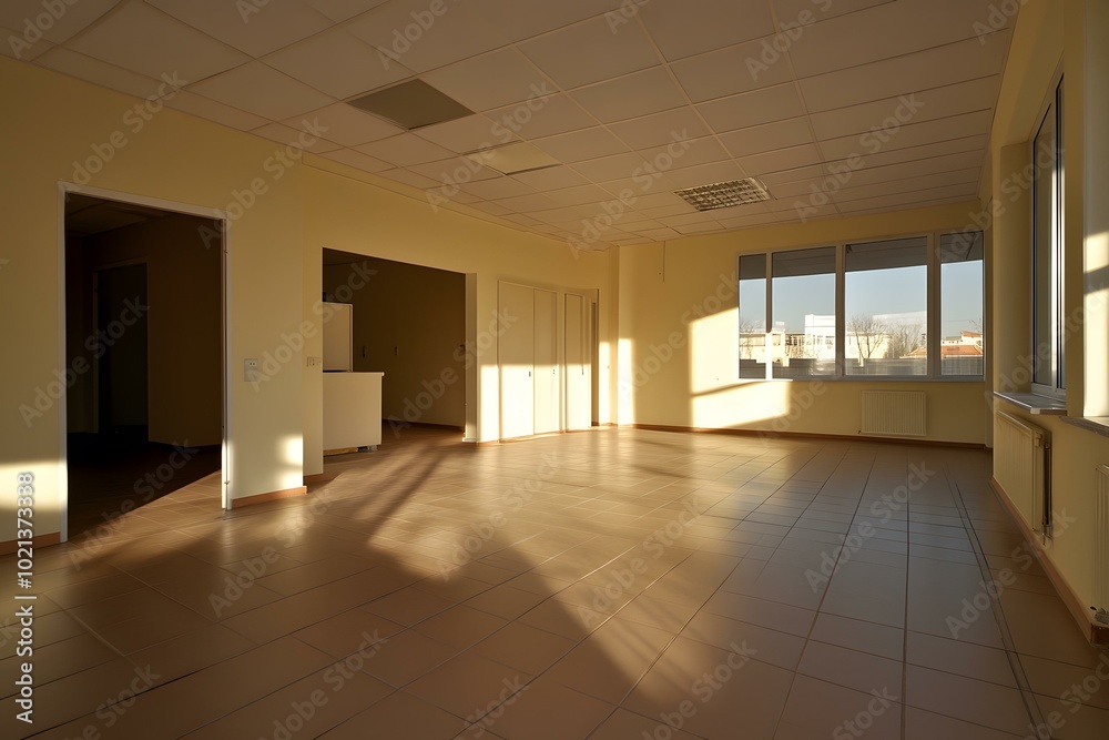 Obraz premium Empty Room With Large Windows And Sunlight Streaming In