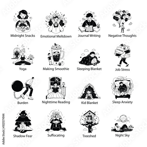 Collection of Hand Drawn Depression Illustrations 

