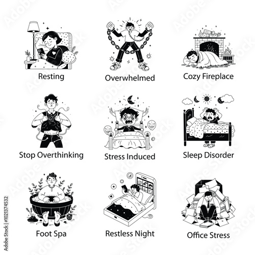 Pack of Hand Drawn Relaxing and Stress Illustrations 

