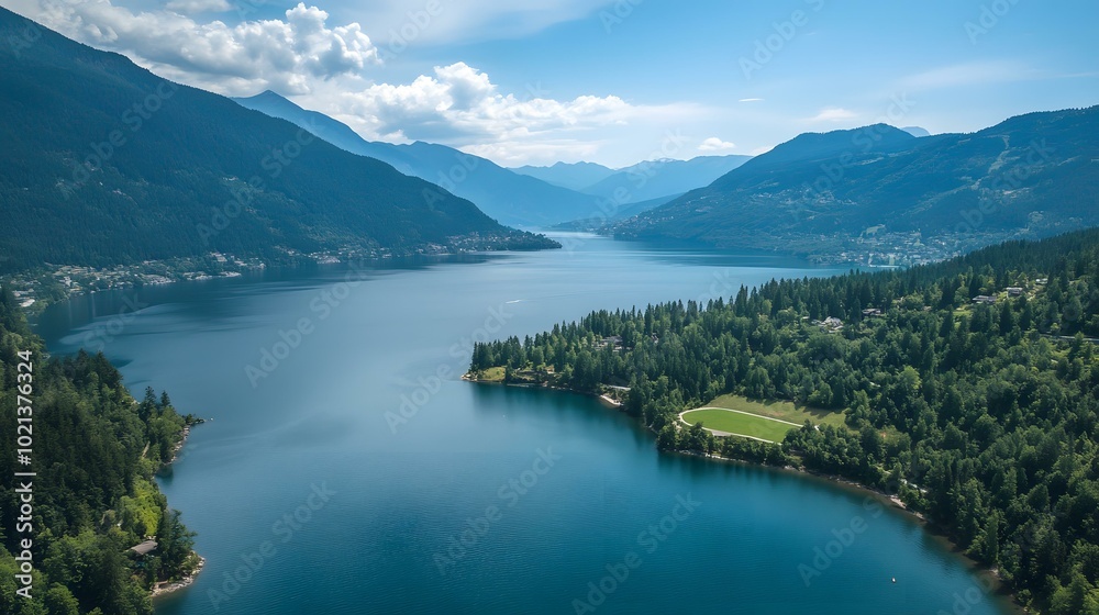 Aerial View of Mountain Lake and Forest in Canada Aerial View of Mountain Lake and Forest in Canada