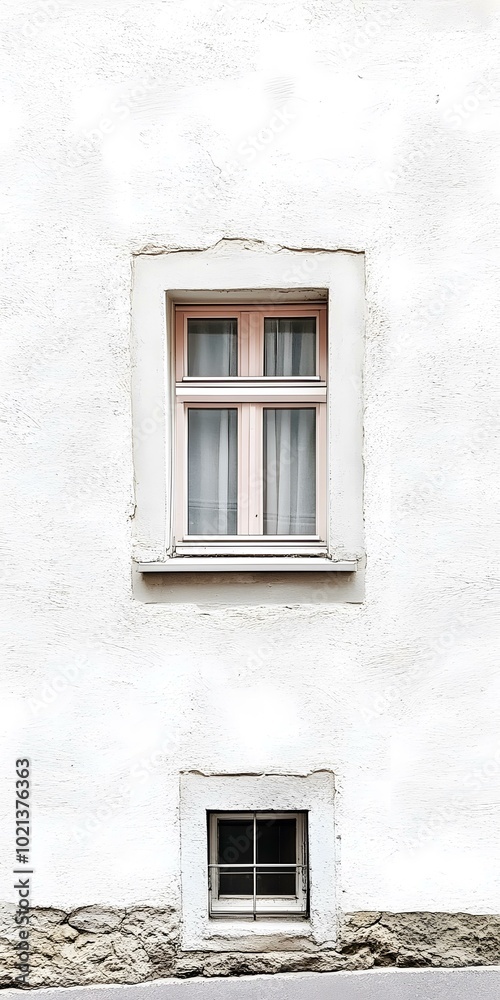 Old White Wall with Two Windows Old White Wall with Two Windows