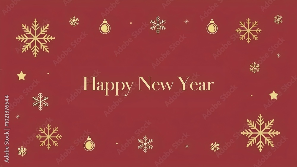 Luxurious Golden Typography and Holiday Icons on Minimalist Red Backdrop for New Year Greeting. Luxurious Golden Typography and Holiday Icons on Minimalist Red Backdrop for New Year Greeting.