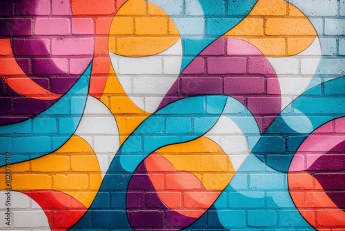 Abstract Colorful Graffiti on Brick Wall