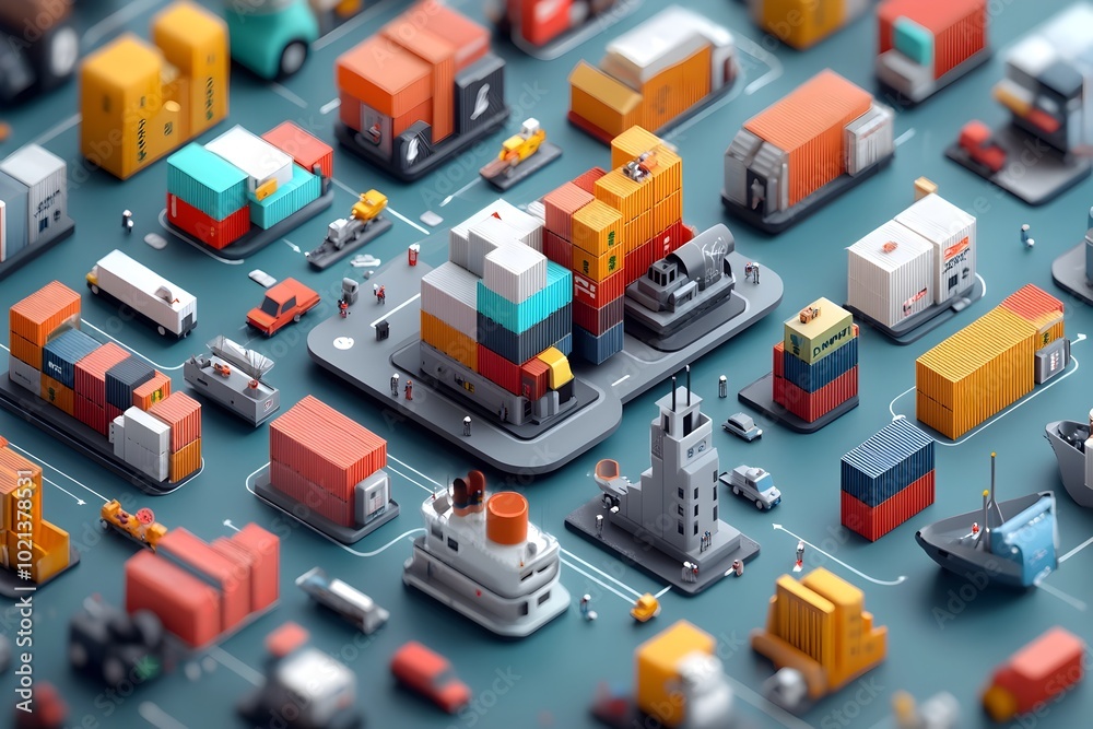 Fototapeta premium Innovative AI powered logistics platform showcasing the complex flow of shipping containers across worldwide distribution networks